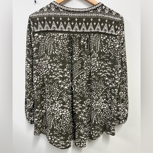 Lucky Brand Ivy Olive Green Silver Peasant Top Blouse Embroidered Women Plus 1X - Picture 2 of 11